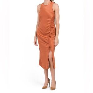 House Of Harlow 1960 Auburn Rust Orange Satin Sleeveless Midi Dress